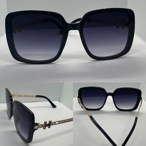 ✨🖤Chic Black Oversized Square Sunglasses w/ Gold Chain Detail | UV Protection✨